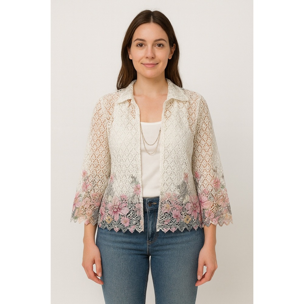 Alfred Dunner Lace Floral Blouse Medium Petite Romantic Cottagecore Garden‎